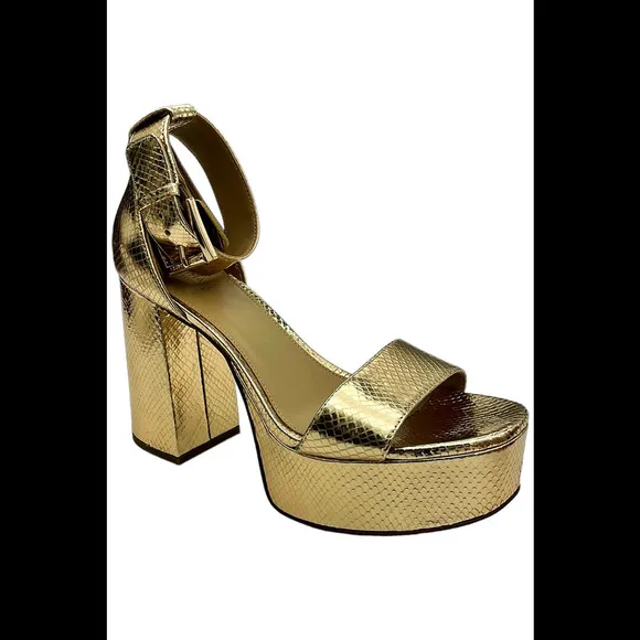 Michael Kors Women's Tara Ankle Strap Platform Sandals Gold - Medium