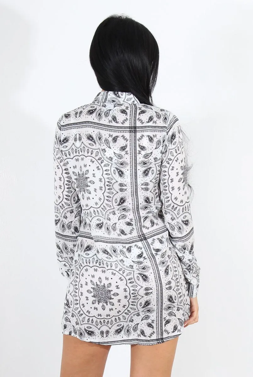 Miley White Paisley Print Shirt Dress