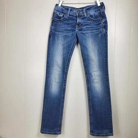 Miss Me JE604878R straight leg beeded studded rhinestone jeans size 28