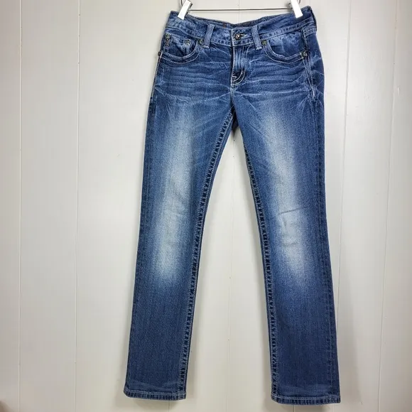 Miss Me JE604878R straight leg beeded studded rhinestone jeans size 28