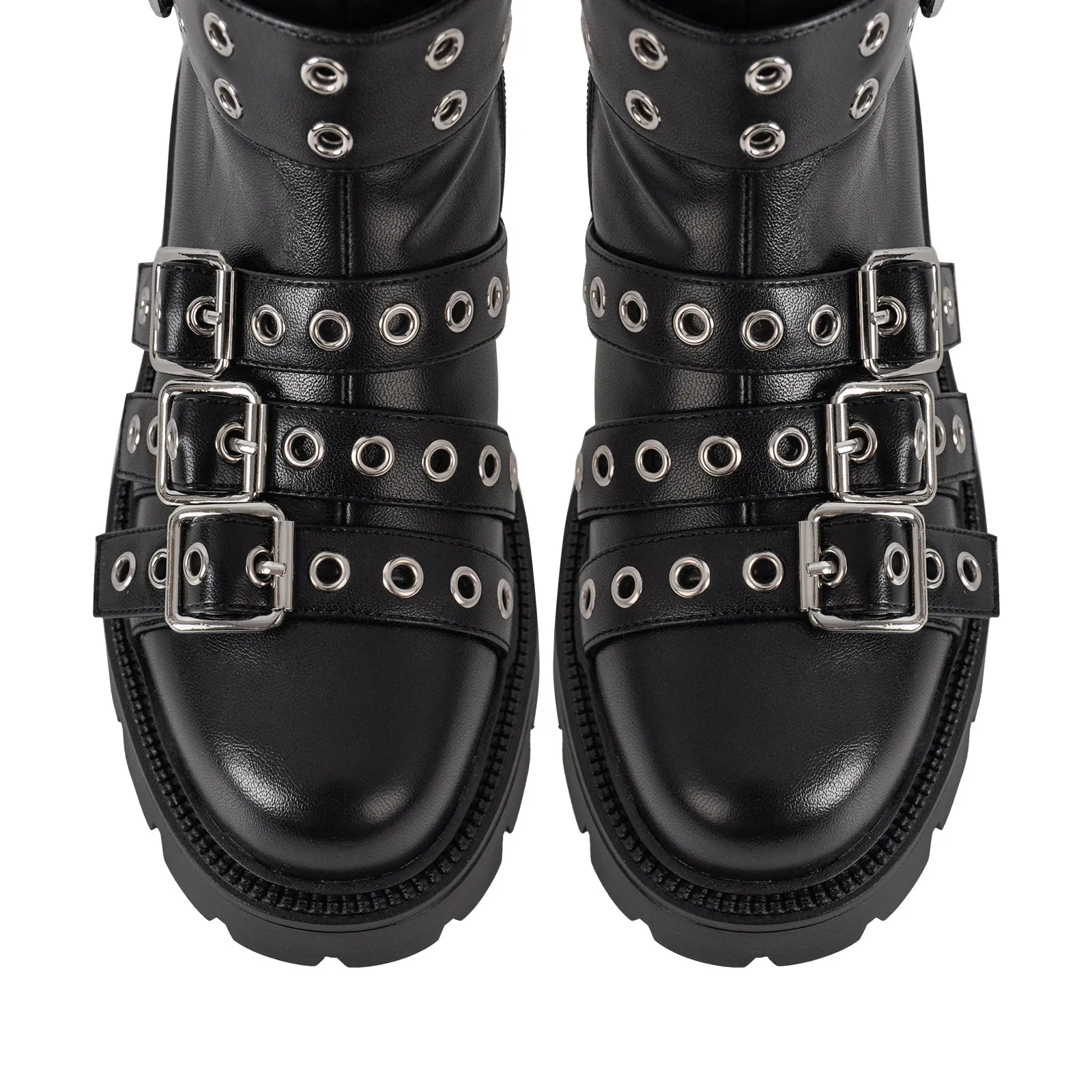 Multi Buckle Round Toe Platform Knee High Boots