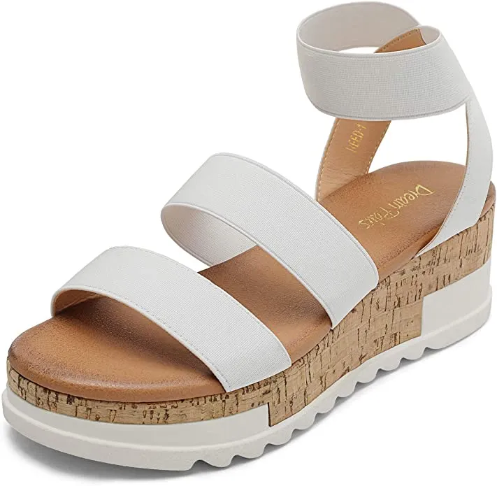 New in box! DREAM PAIRS Women's Open Toe Ankle Strap Casual Flatform Platform Sandals, white, Sz 11!