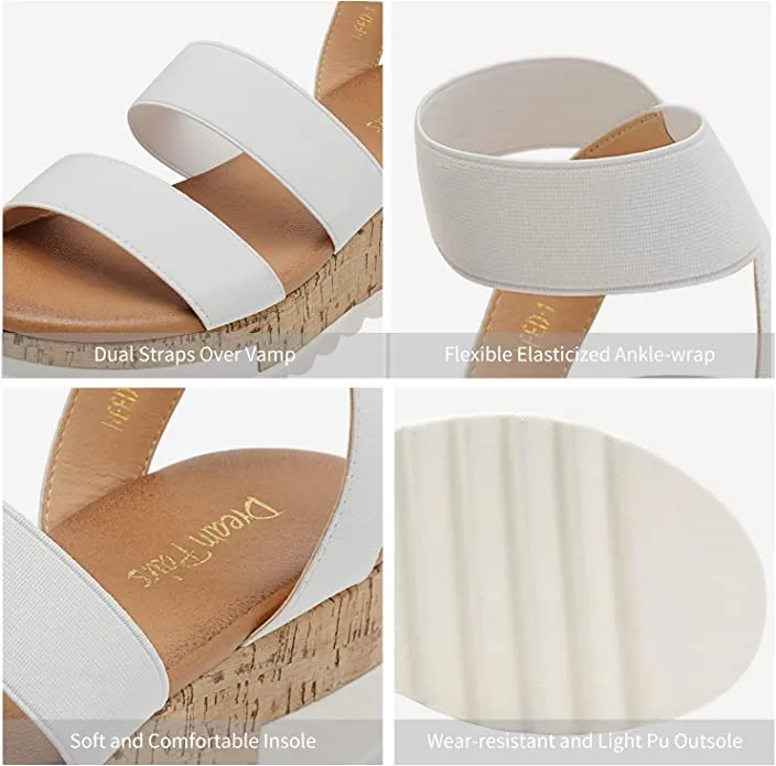 New in box! DREAM PAIRS Women's Open Toe Ankle Strap Casual Flatform Platform Sandals, white, Sz 11!