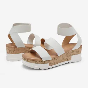 New in box! DREAM PAIRS Women's Open Toe Ankle Strap Casual Flatform Platform Sandals, white, Sz 11!