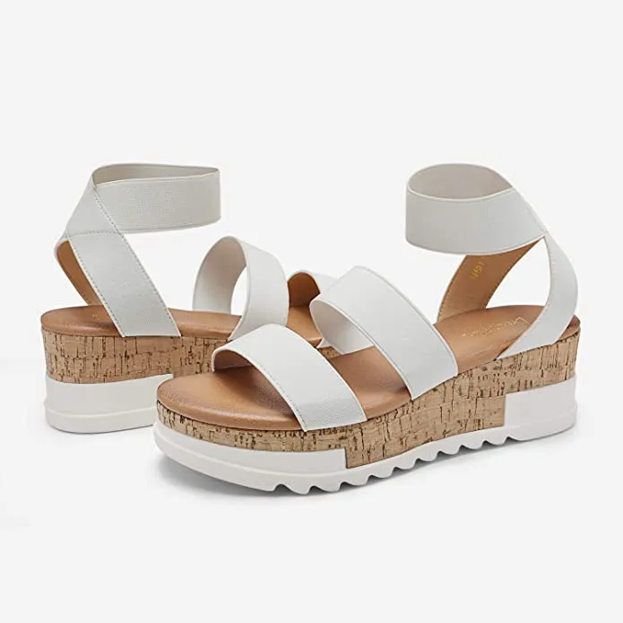New in box! DREAM PAIRS Women's Open Toe Ankle Strap Casual Flatform Platform Sandals, white, Sz 11!