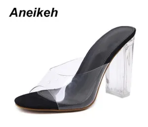 New Women Sandals PVC Crystal Heel Transparent Women Sexy Clear High Heels Sandals