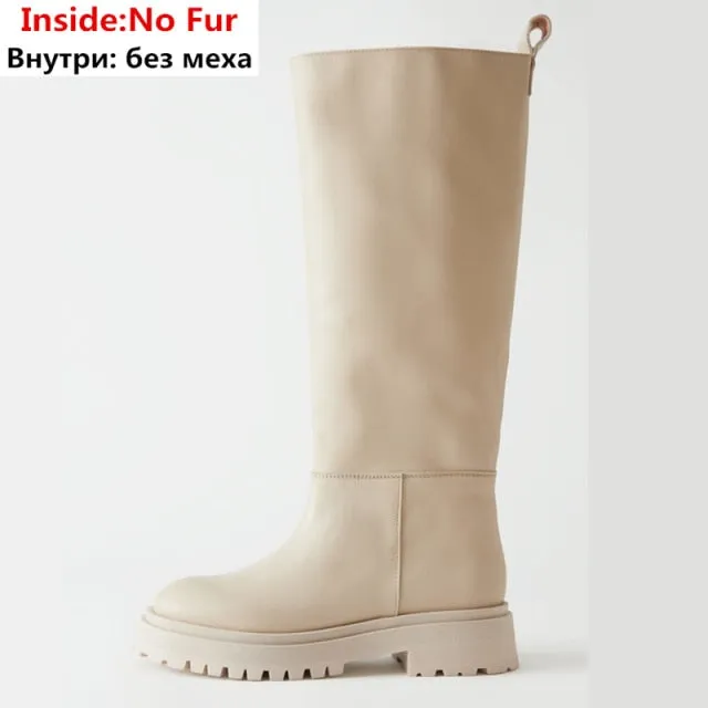 NWinter Straight boots Ladies Knee High Boots Fashion Platform Shoes