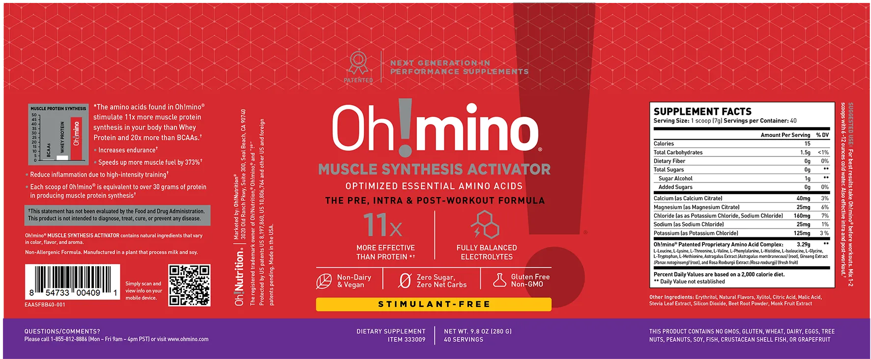 Oh!mino® Muscle Synthesis Activator - Berry Stimulant-Free 40 BFF Access