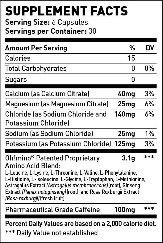 Oh!mino® Muscle Synthesis Activator - Caffeinated Vegan Capsules 180 ct
