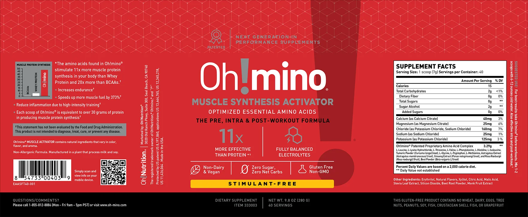 Oh!mino® Muscle Synthesis Activator - Tropical Splash Stimulant-Free 40 BFF Service
