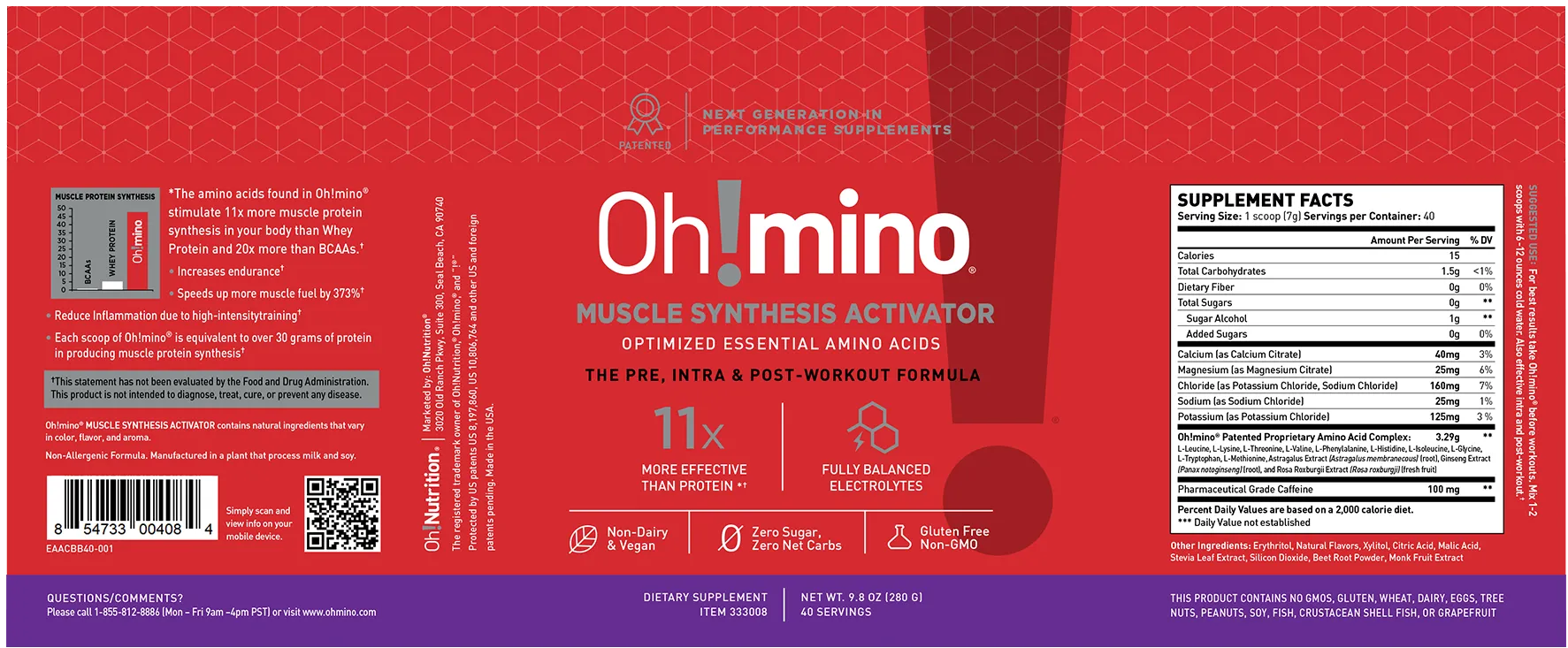 Oh!mino® Muscle Synthesis Activator†  with Caffeine - Berry Blast Flavor