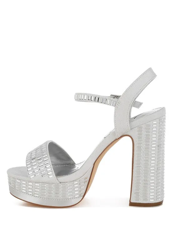 Ortage Rhinestones Embellished High Block Heels