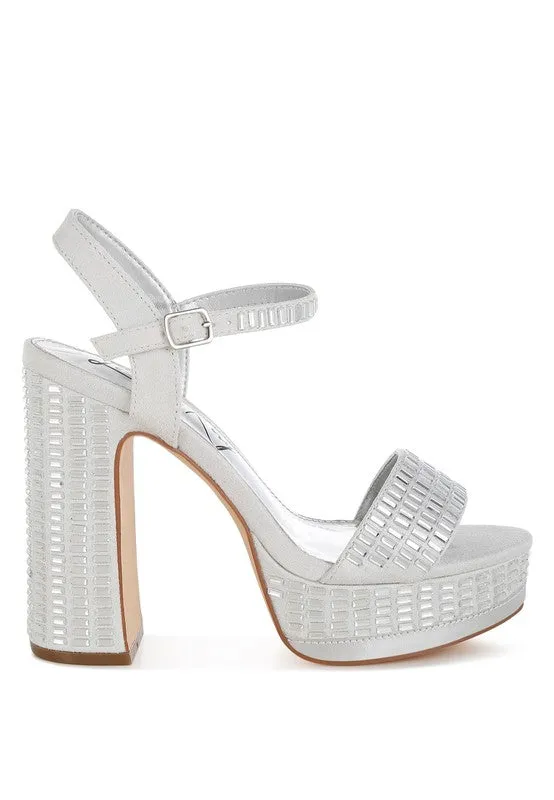 Ortage Rhinestones Embellished High Block Heels