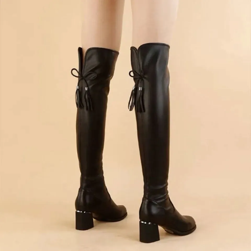 Over The Knee Elastic Leather Long Boots