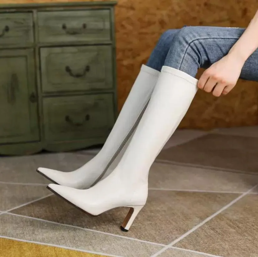 Petite Feet Pointy Side Zipper Under Knee Boots AP110