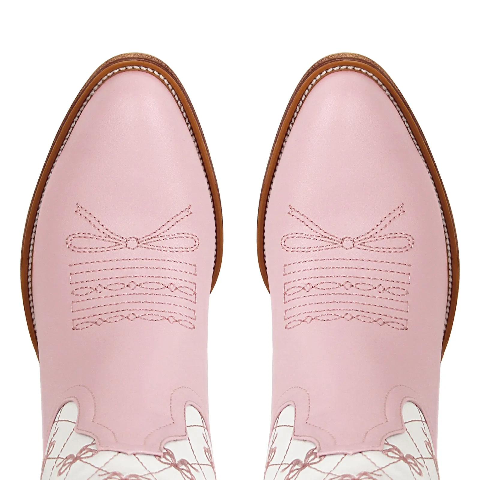 Pink Bow Embroidery Knee High Cowgirl Boots