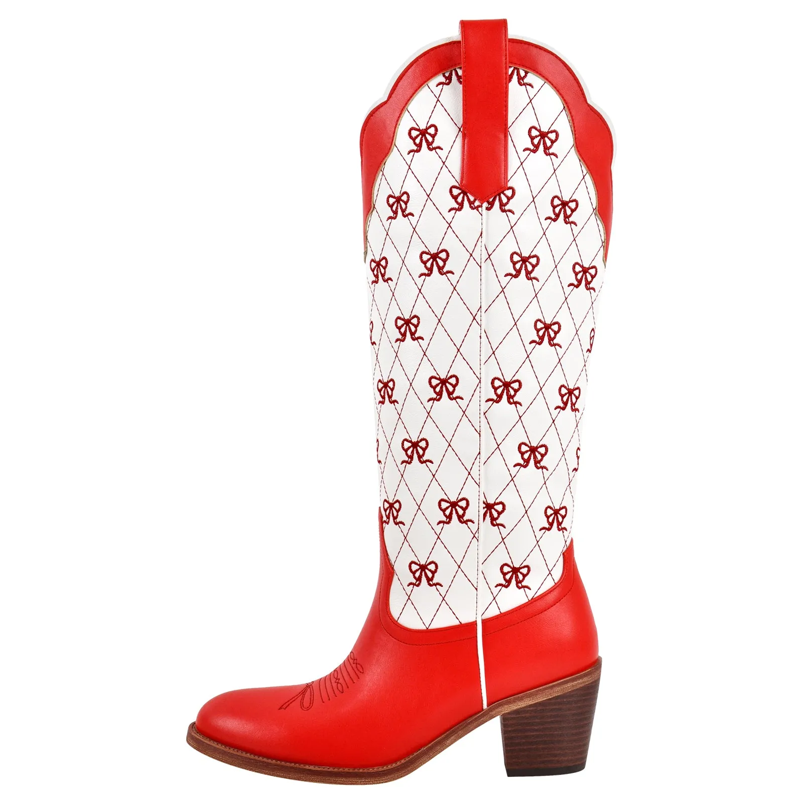 Pink Bow Embroidery Knee High Cowgirl Boots