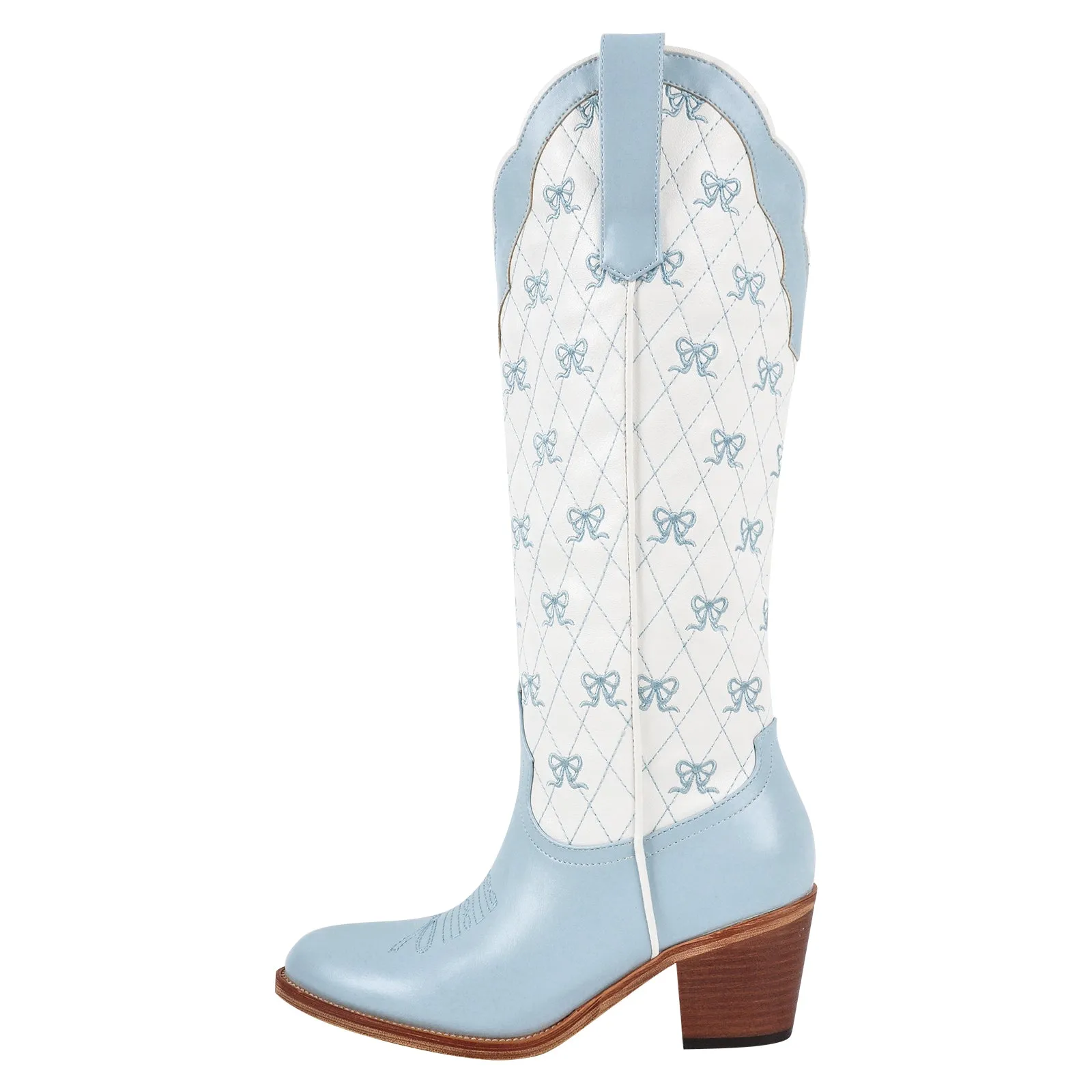 Pink Bow Embroidery Knee High Cowgirl Boots