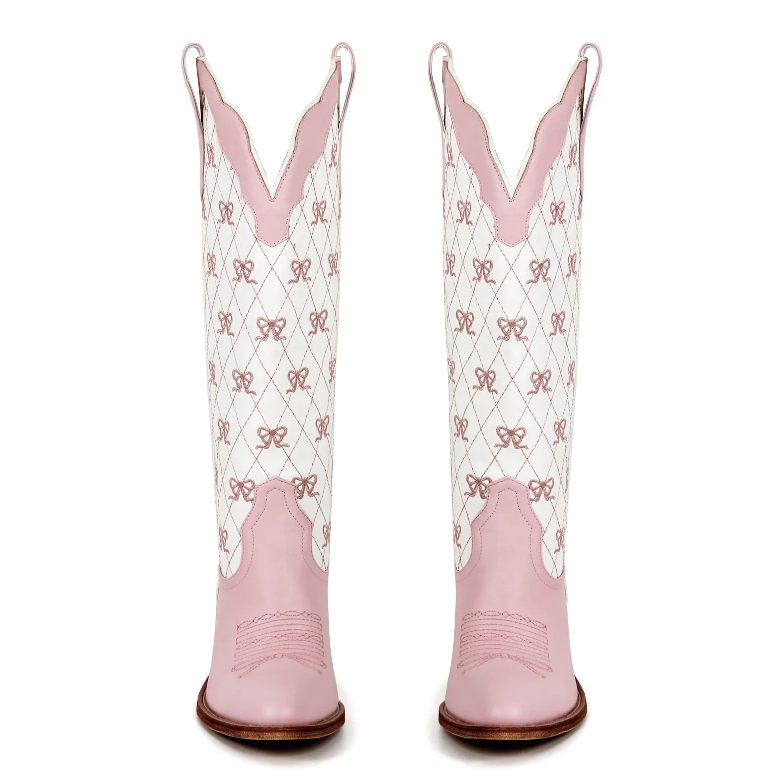 Pink Bow Embroidery Knee High Cowgirl Boots
