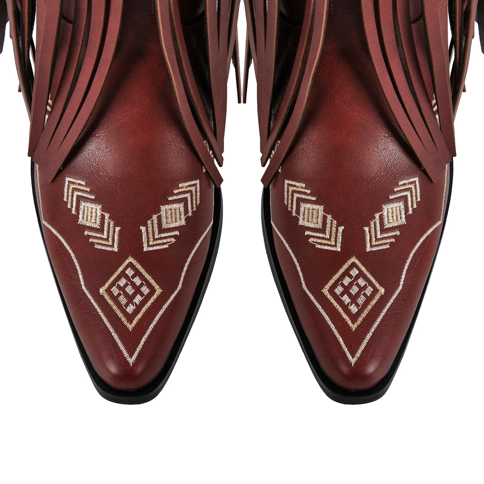 Pointed Toe Fringe Embroidery Knee High Western Boots