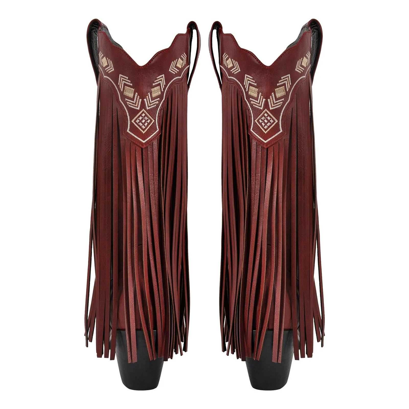 Pointed Toe Fringe Embroidery Knee High Western Boots