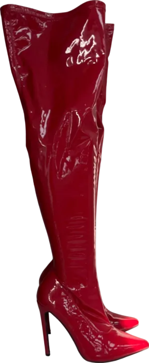Public Desire Confidence Wide Fit Red Patent Stiletto Heeled Over The Knee Pu Boot UK 9 EU 42 👠