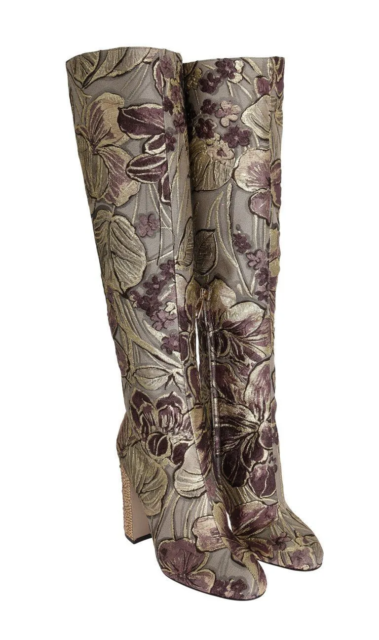 Purple Gold Jacquard Crystal Boots