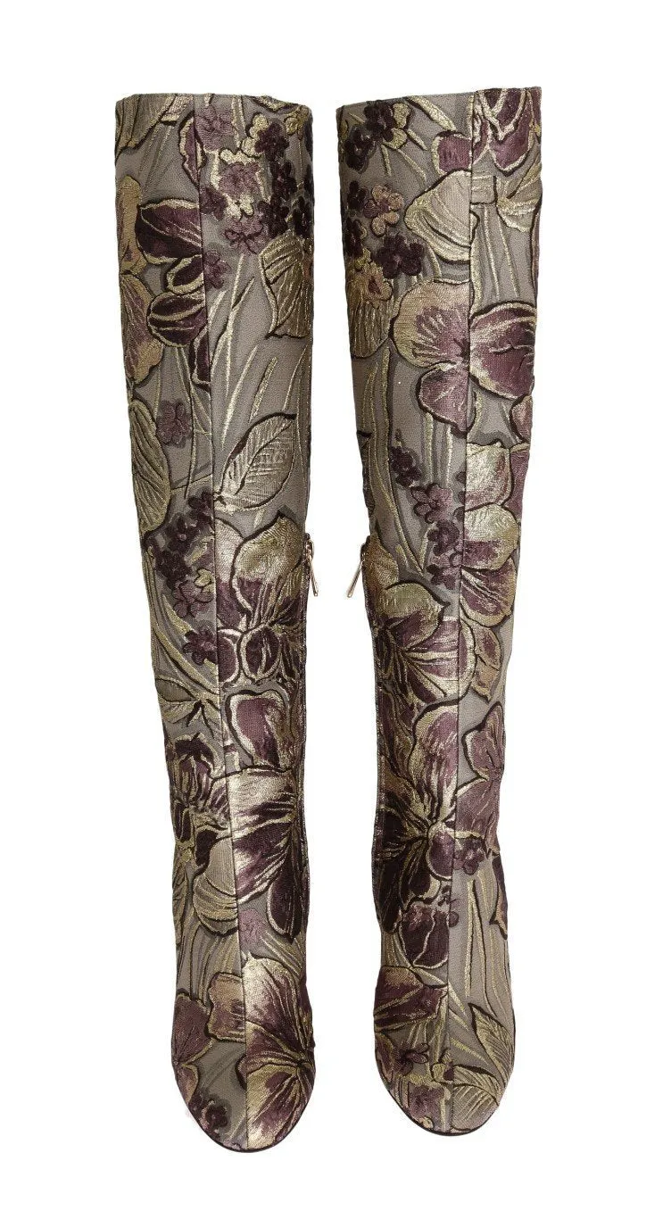 Purple Gold Jacquard Crystal Boots