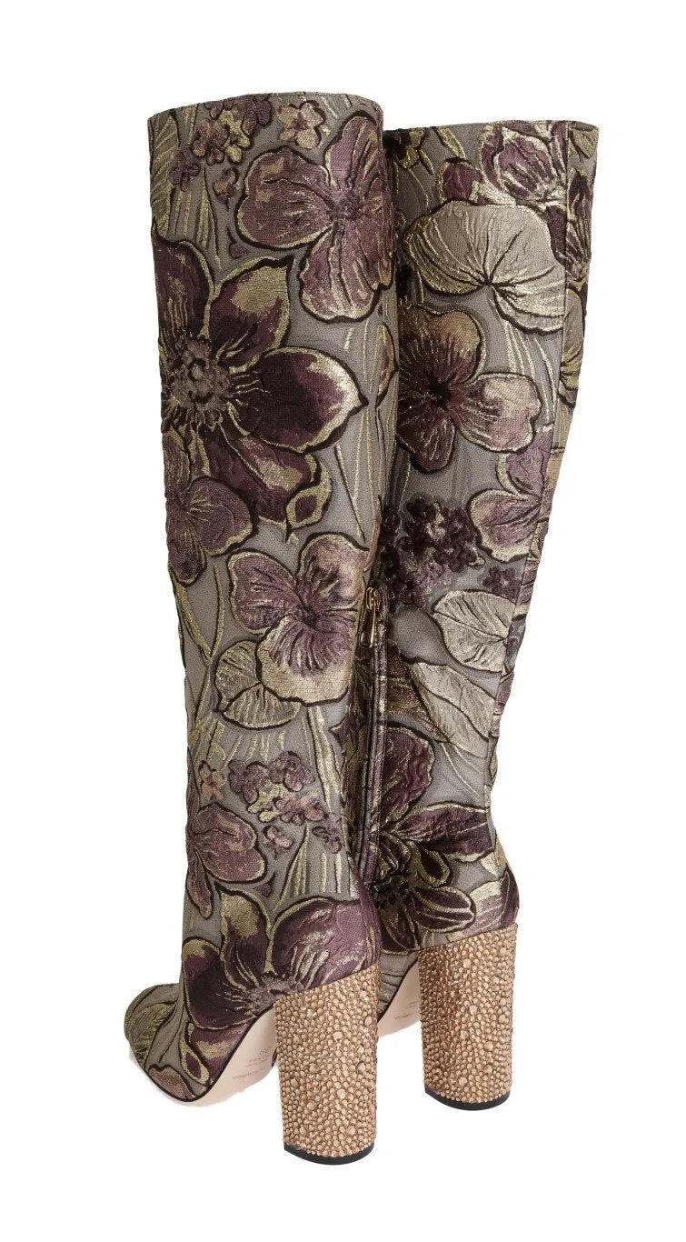 Purple Gold Jacquard Crystal Boots