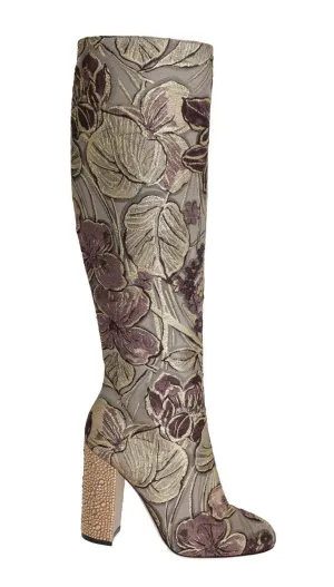 Purple Gold Jacquard Crystal Boots