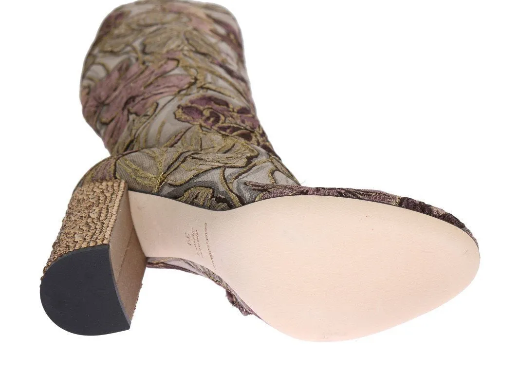 Purple Gold Jacquard Crystal Boots