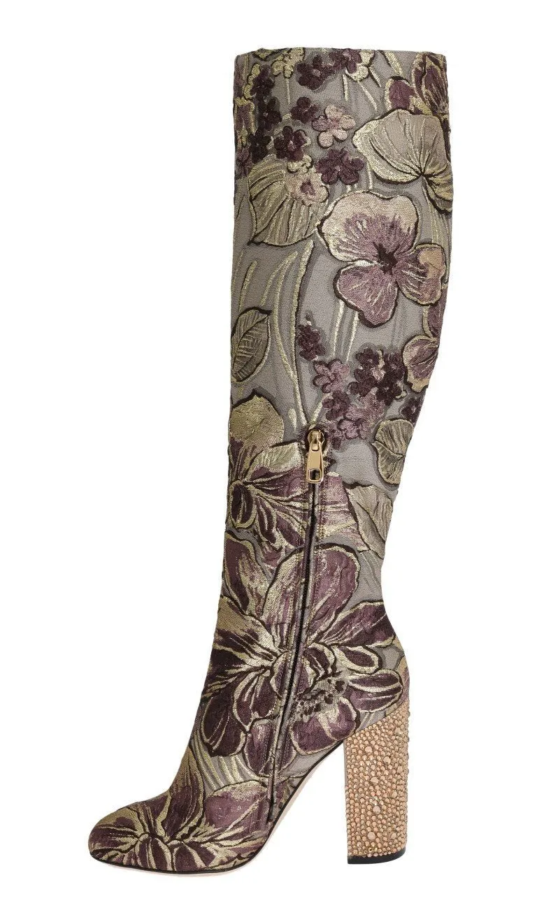 Purple Gold Jacquard Crystal Boots