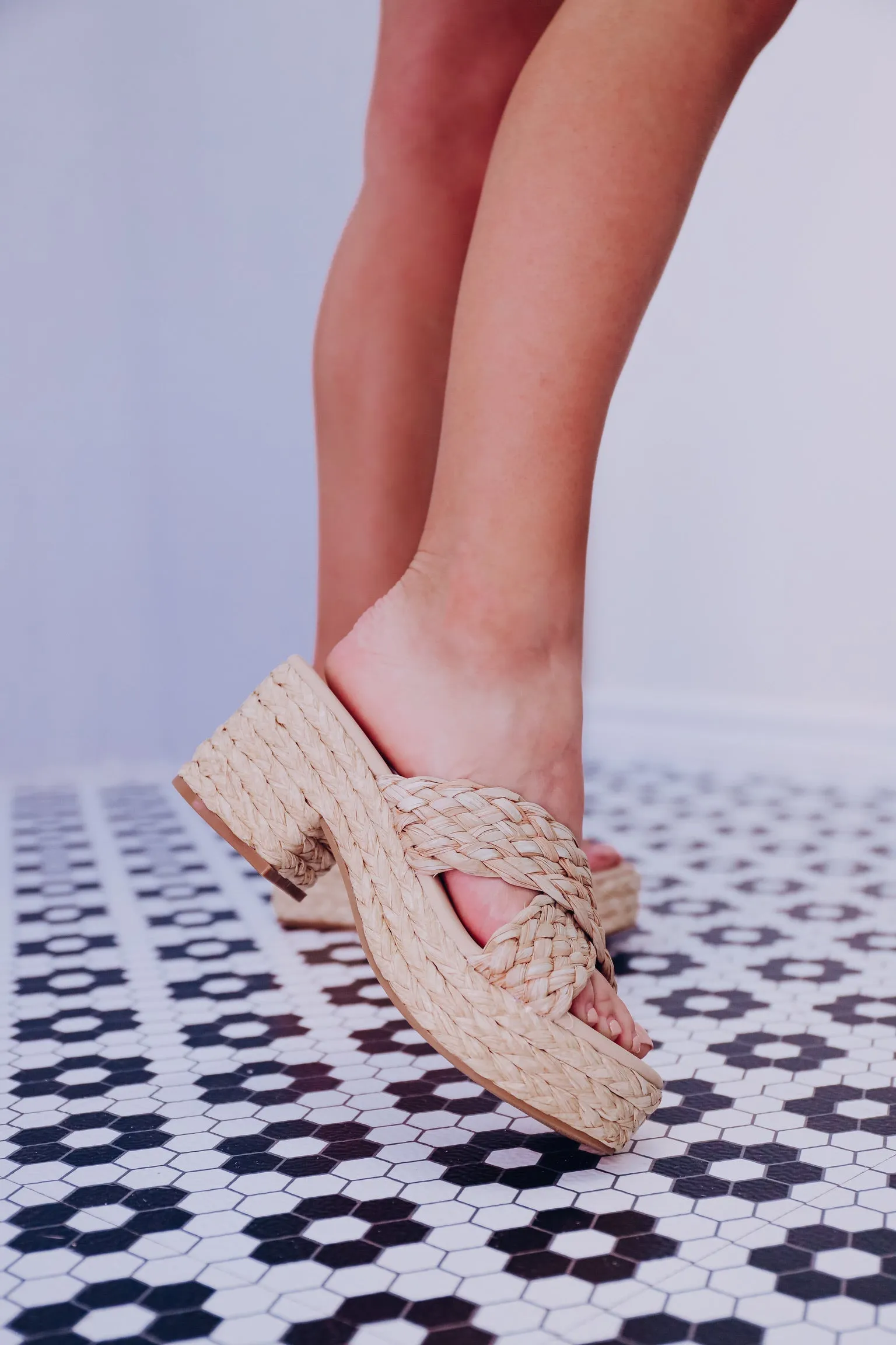 Raffia Braided Platform Sandal - Natural