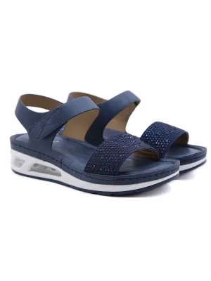 Rhinestone Strap Air Pad Sole Sandal - Navy