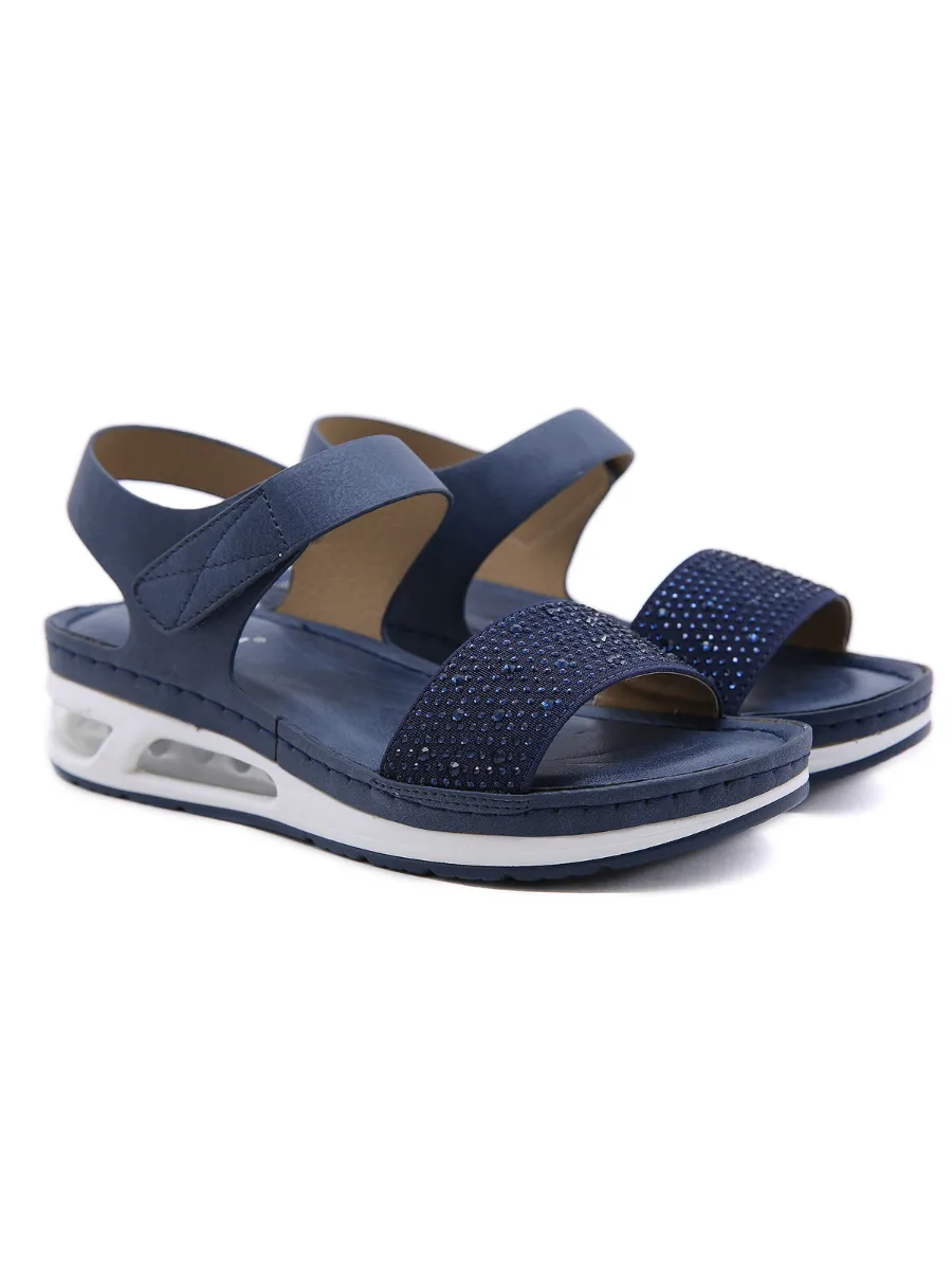 Rhinestone Strap Air Pad Sole Sandal - Navy