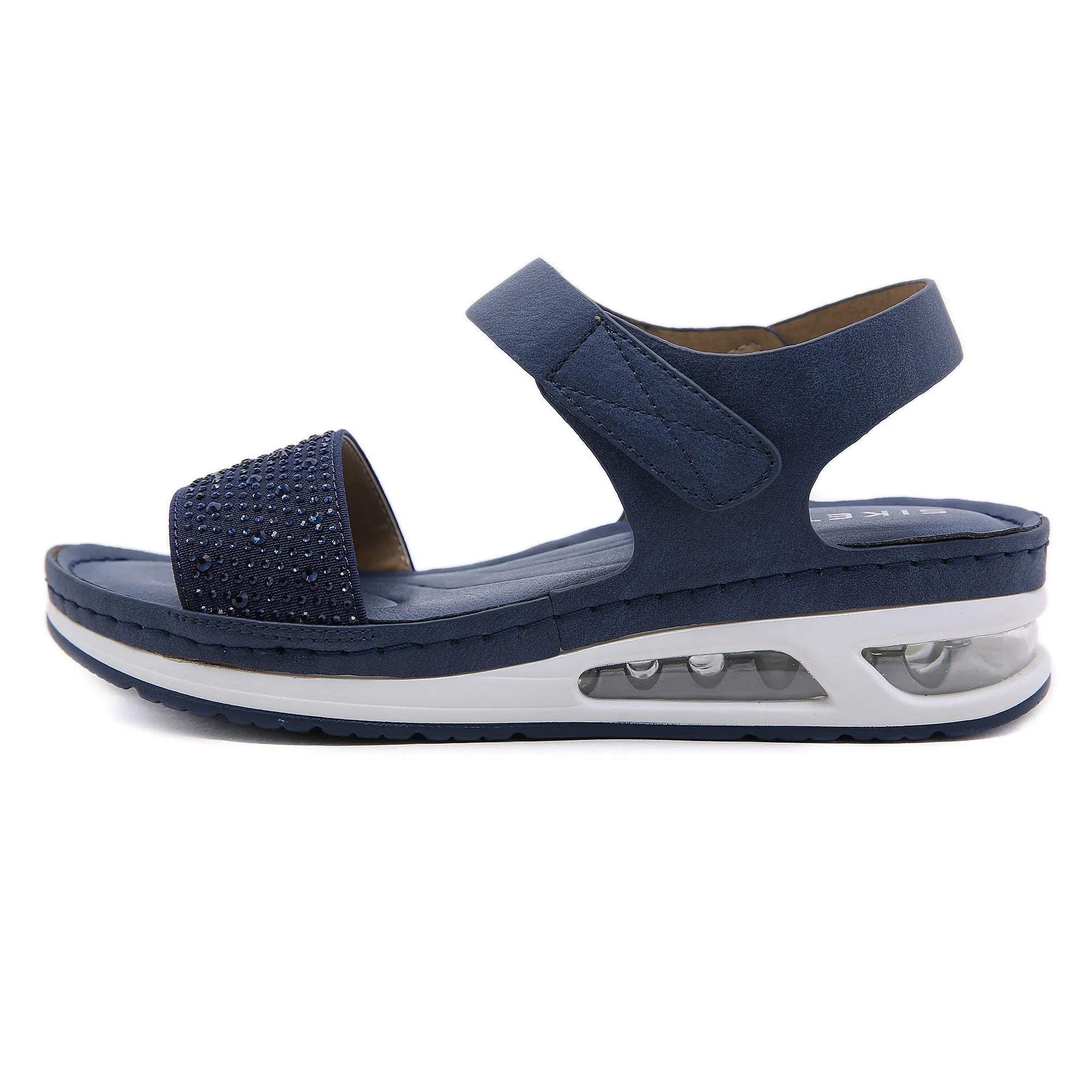 Rhinestone Strap Air Pad Sole Sandal - Navy