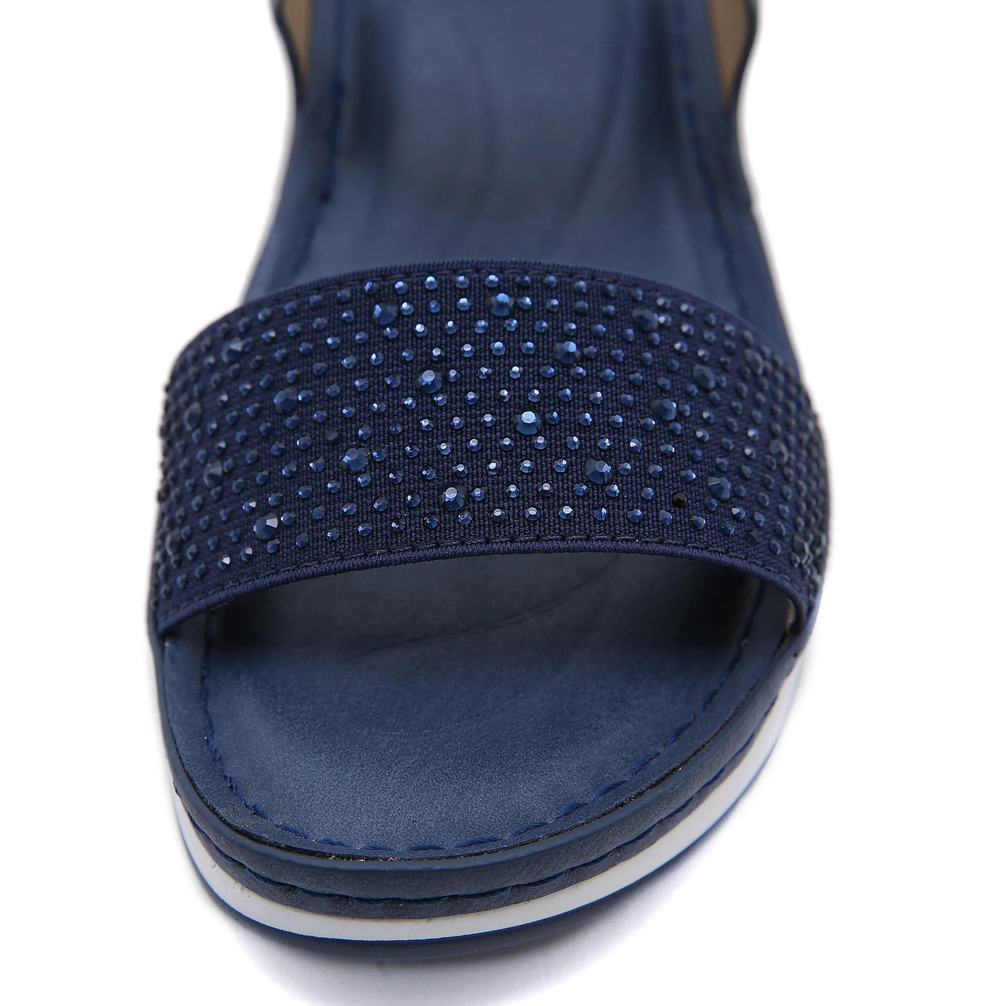Rhinestone Strap Air Pad Sole Sandal - Navy