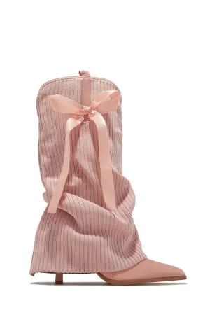 Rib knit bow knee-high casual boots