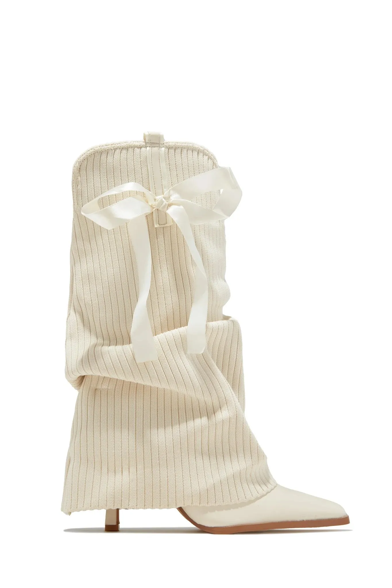 Rib knit bow knee-high casual boots
