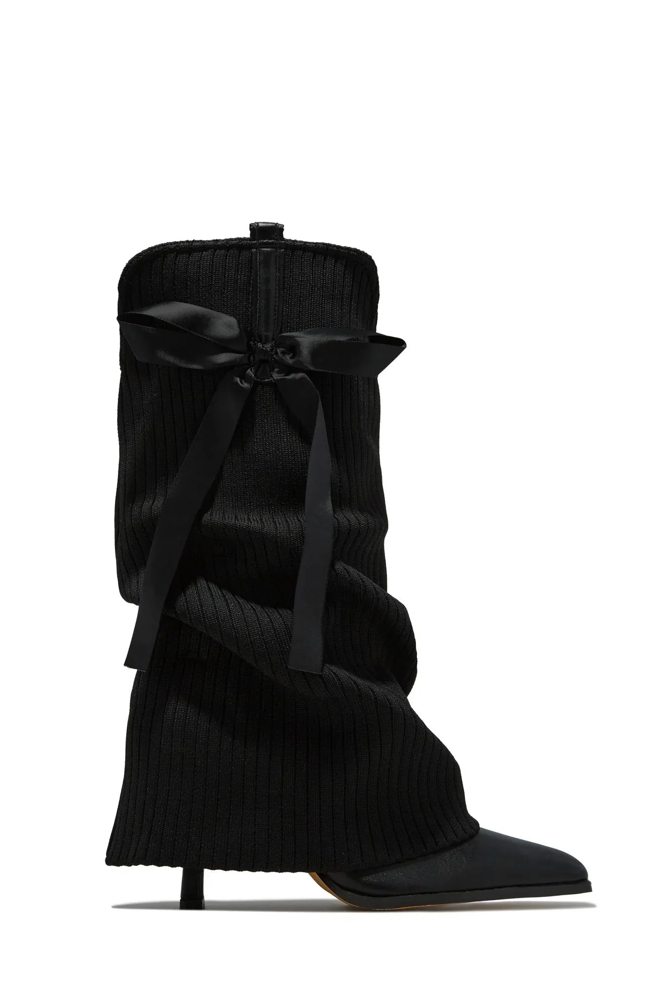 Rib knit bow knee-high casual boots