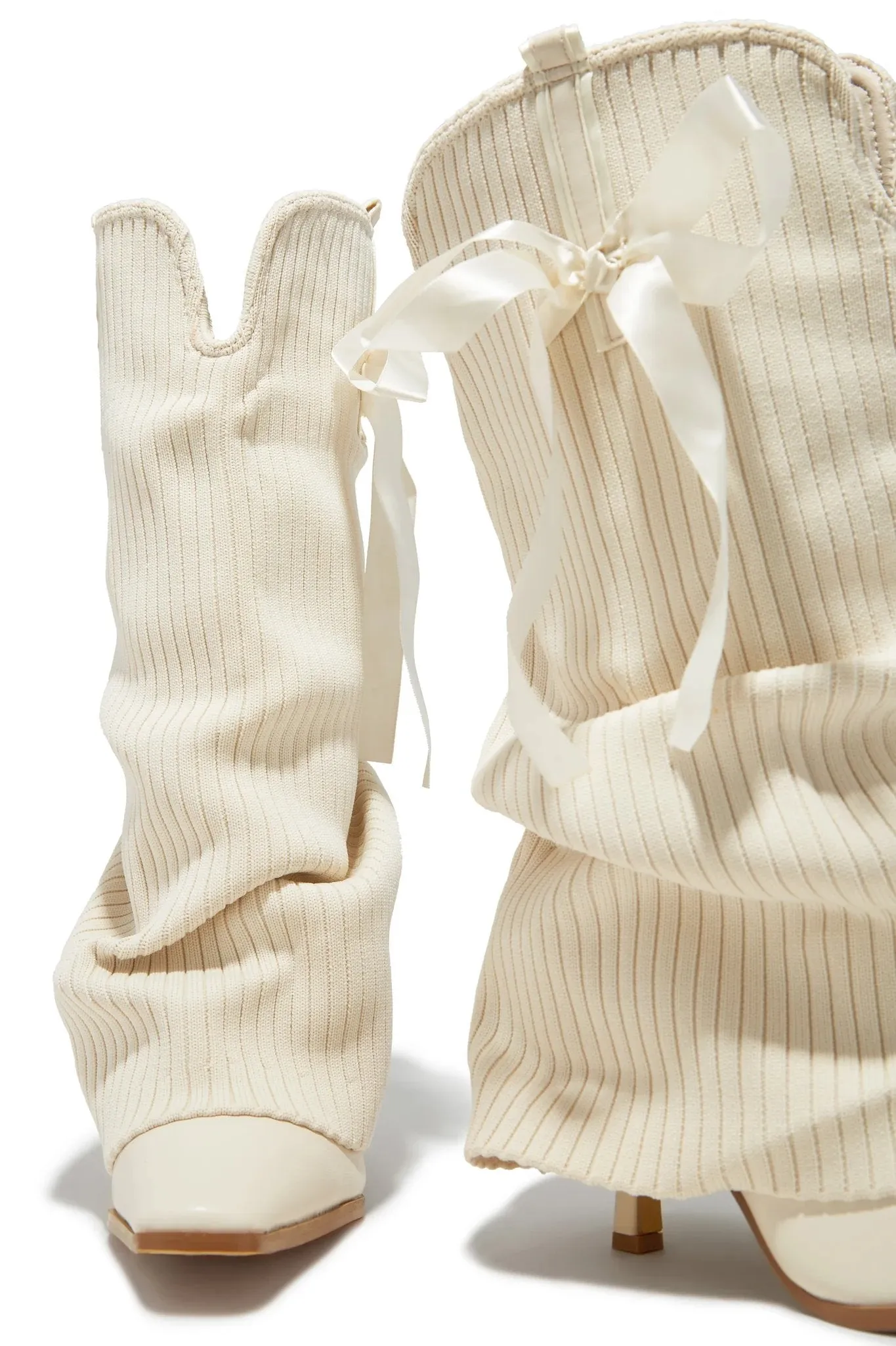 Rib knit bow knee-high casual boots