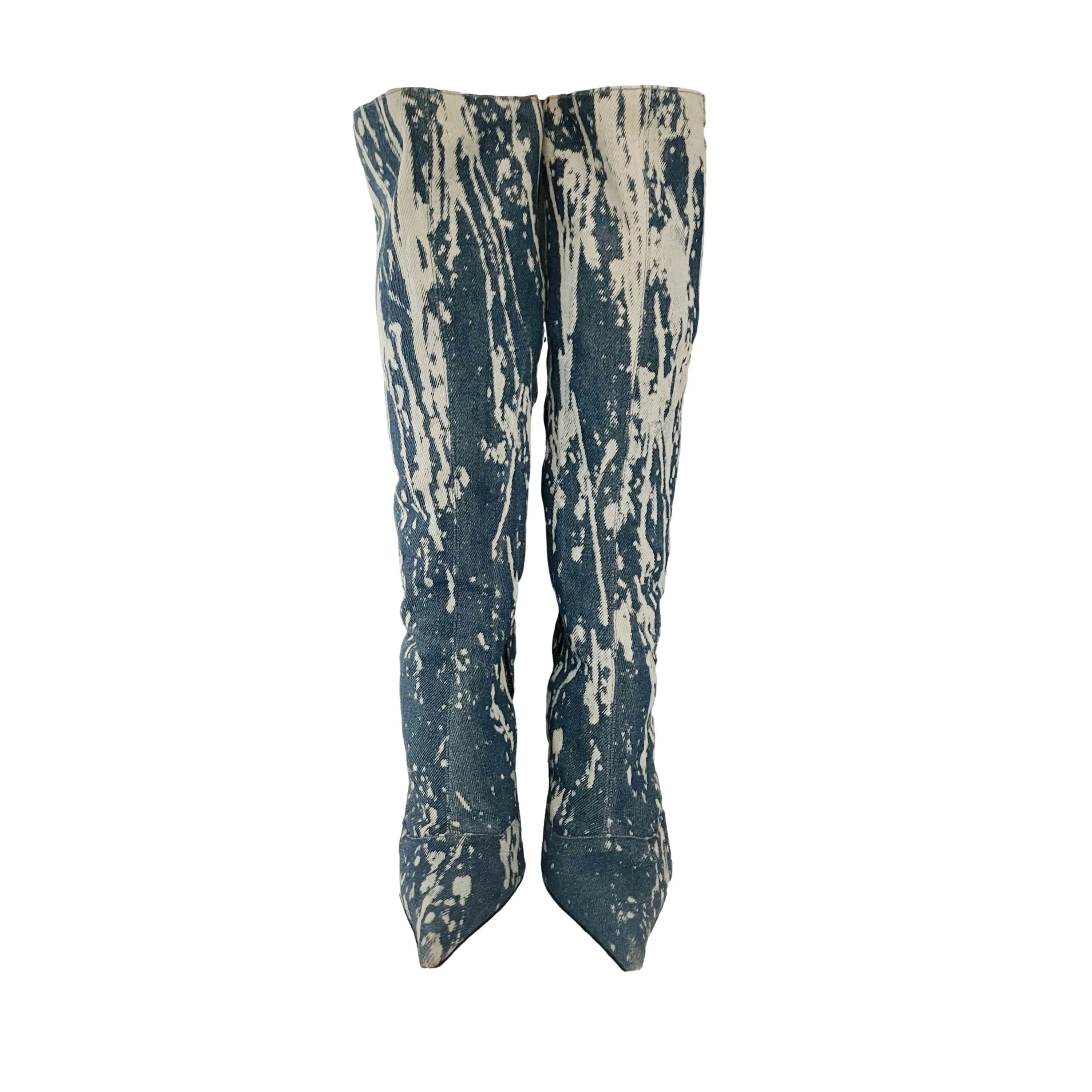 Roberto Cavalli Denim Tie Dye Knee Length Boots