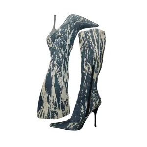 Roberto Cavalli Denim Tie Dye Knee Length Boots