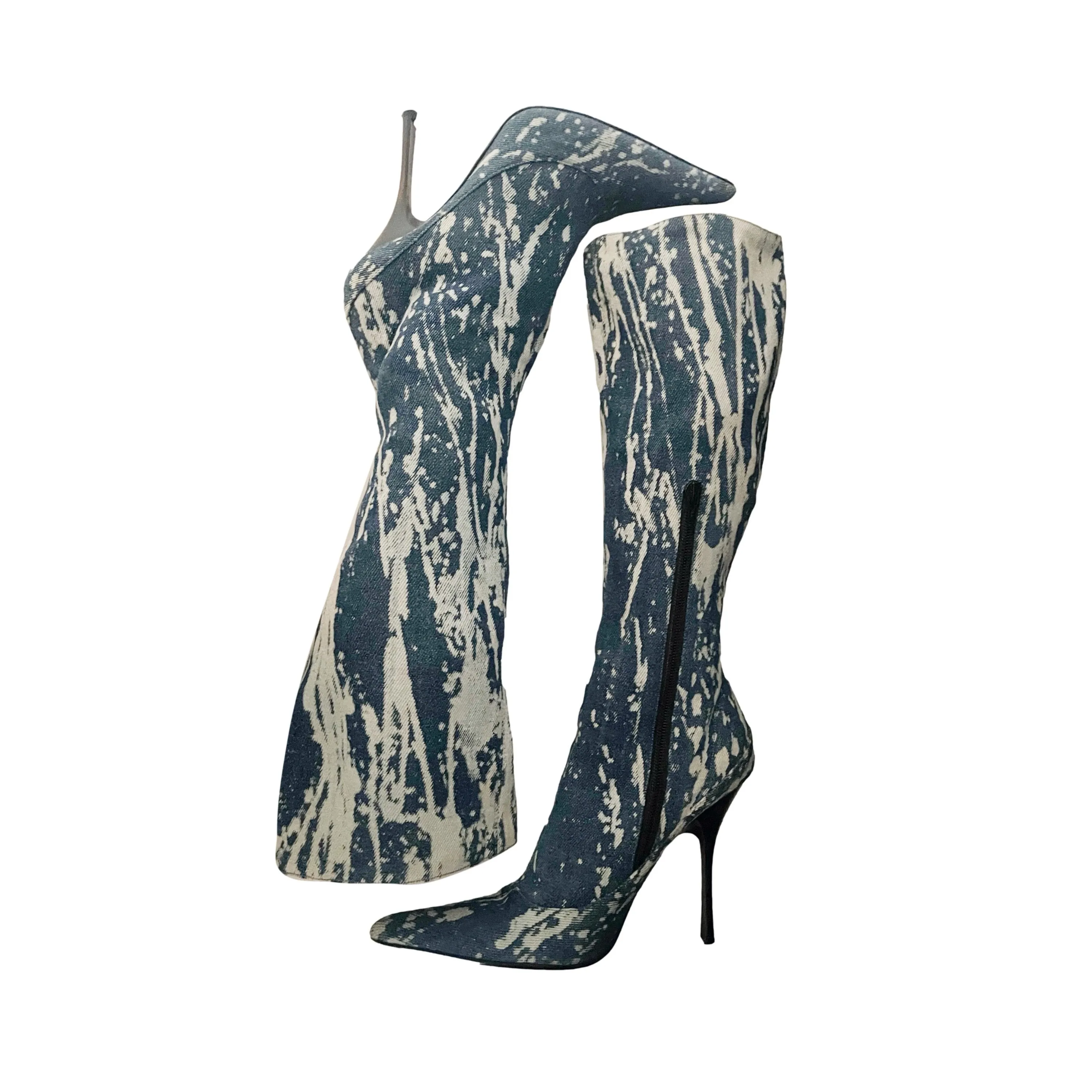Roberto Cavalli Denim Tie Dye Knee Length Boots