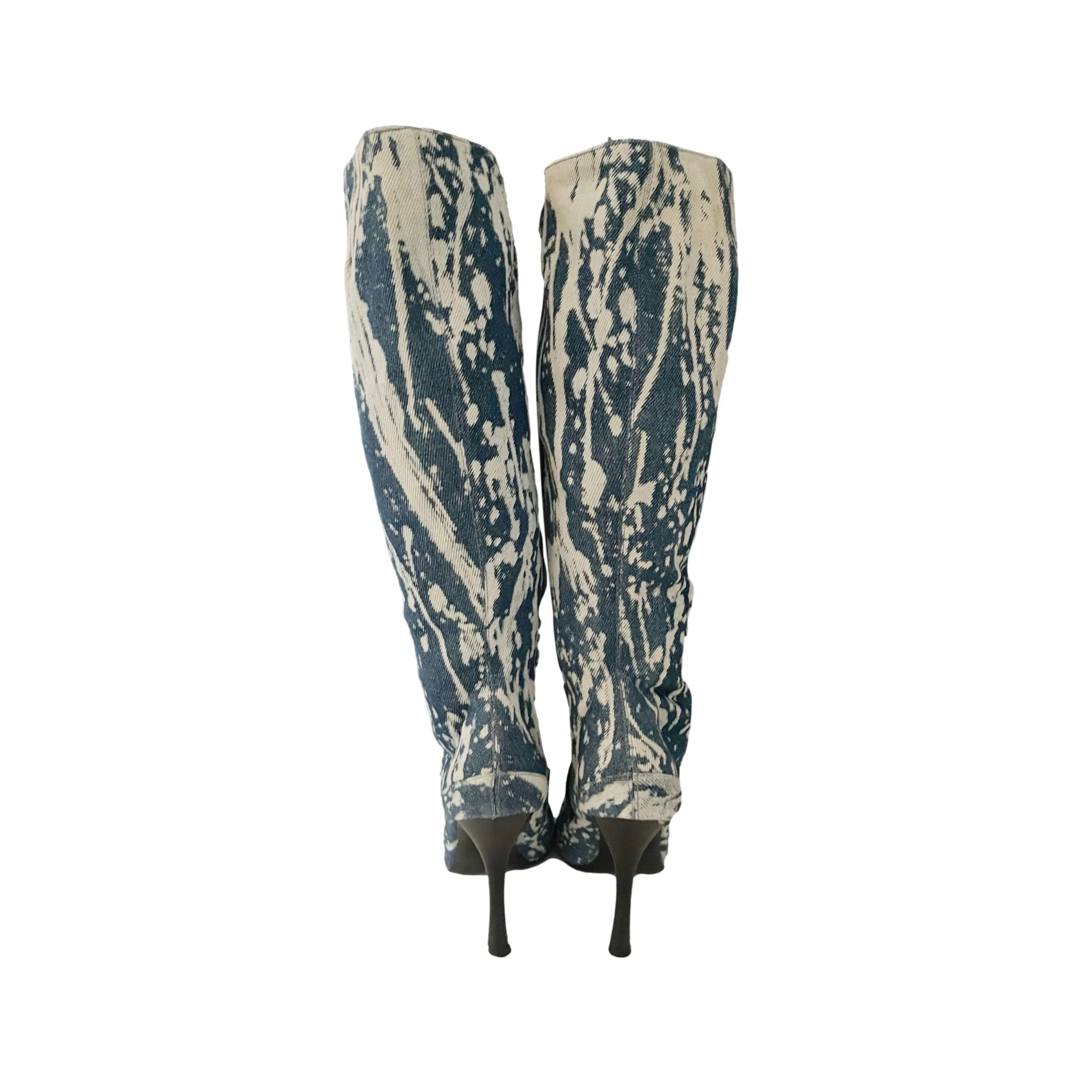 Roberto Cavalli Denim Tie Dye Knee Length Boots