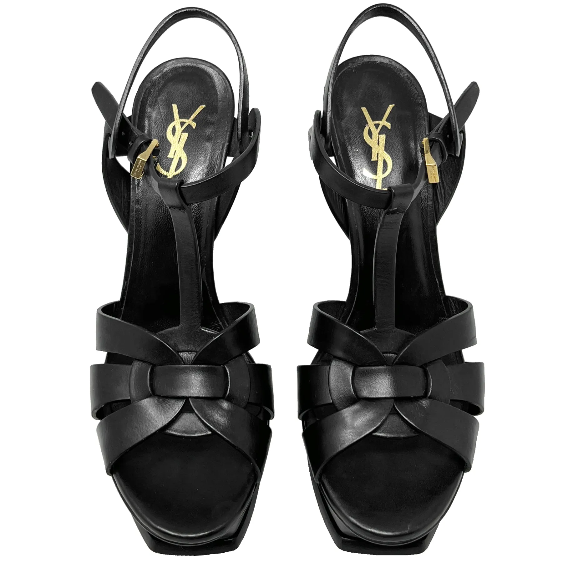 Saint Laurent Tribute 105 Black Matte Leather Platform Sandals EU 38.5