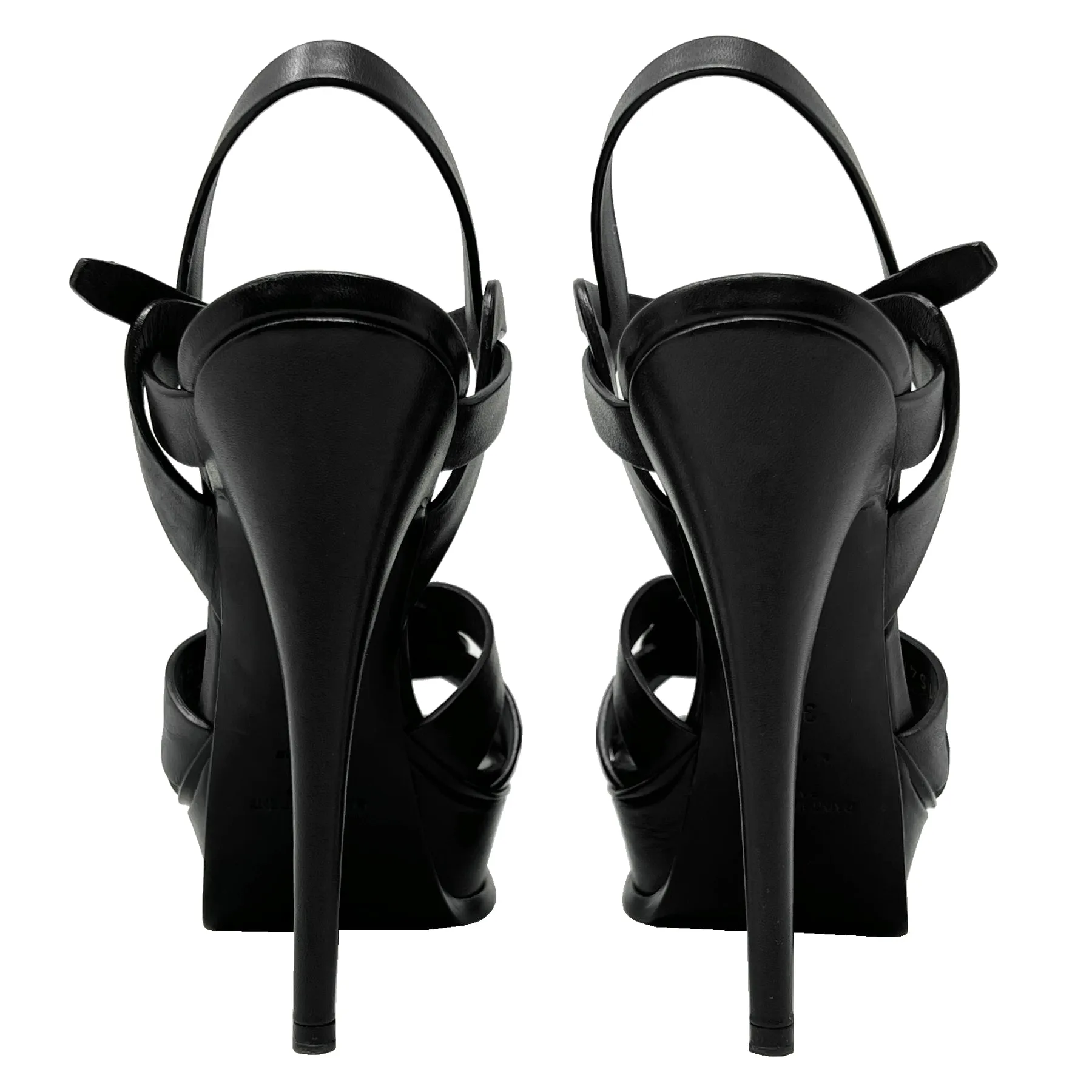 Saint Laurent Tribute 105 Black Matte Leather Platform Sandals EU 38.5