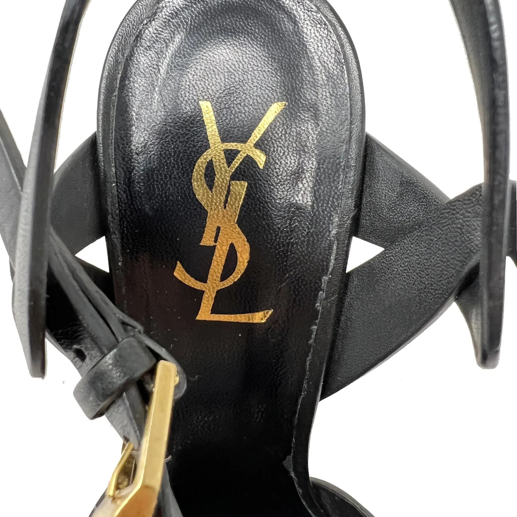 Saint Laurent Tribute 105 Black Matte Leather Platform Sandals EU 38.5