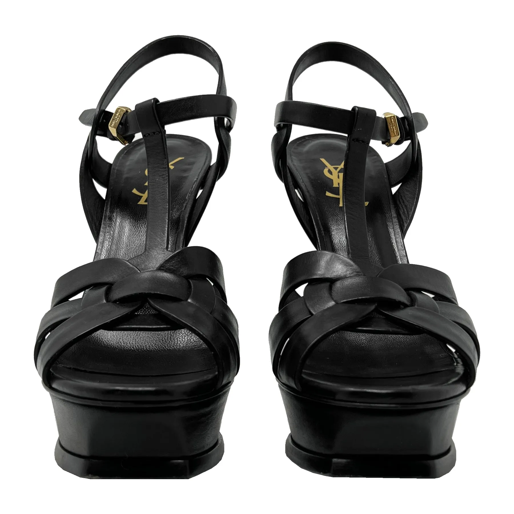 Saint Laurent Tribute 105 Black Matte Leather Platform Sandals EU 38.5