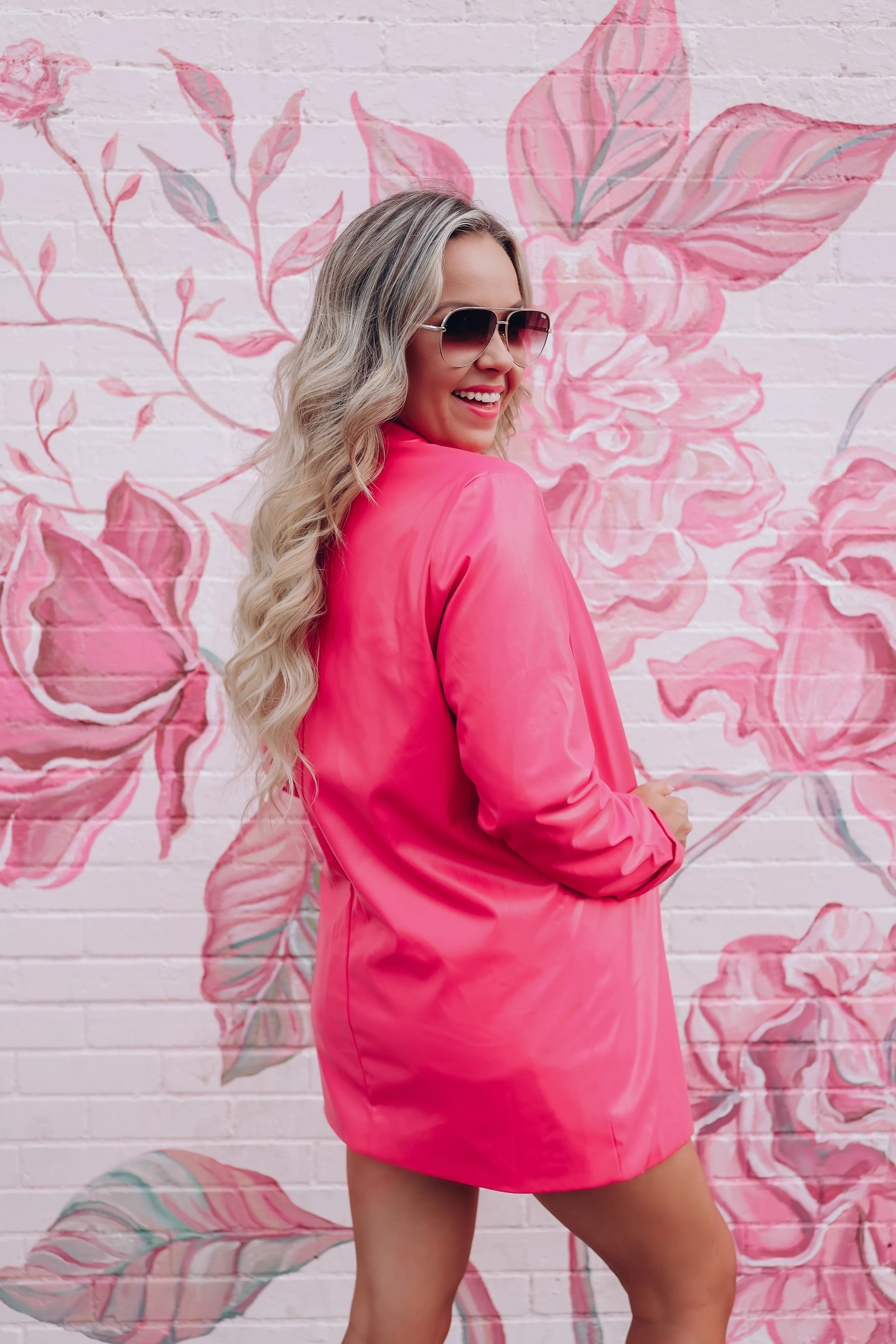 Seventh Avenue Faux Leather Blazer - Hot Pink